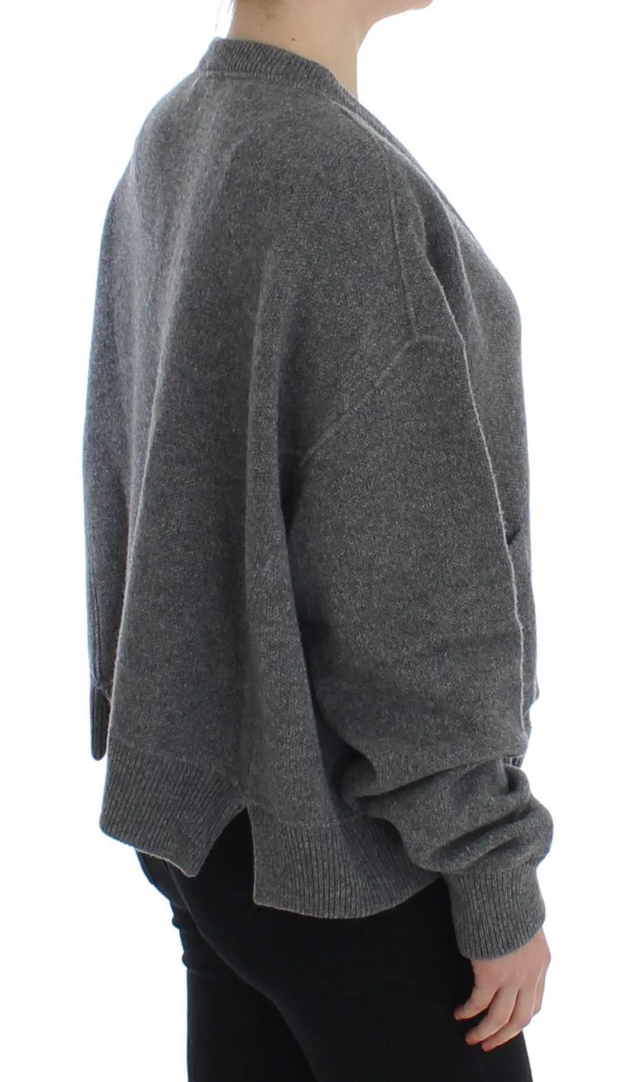Gray Knitted Cashmere Cardigan Sweater