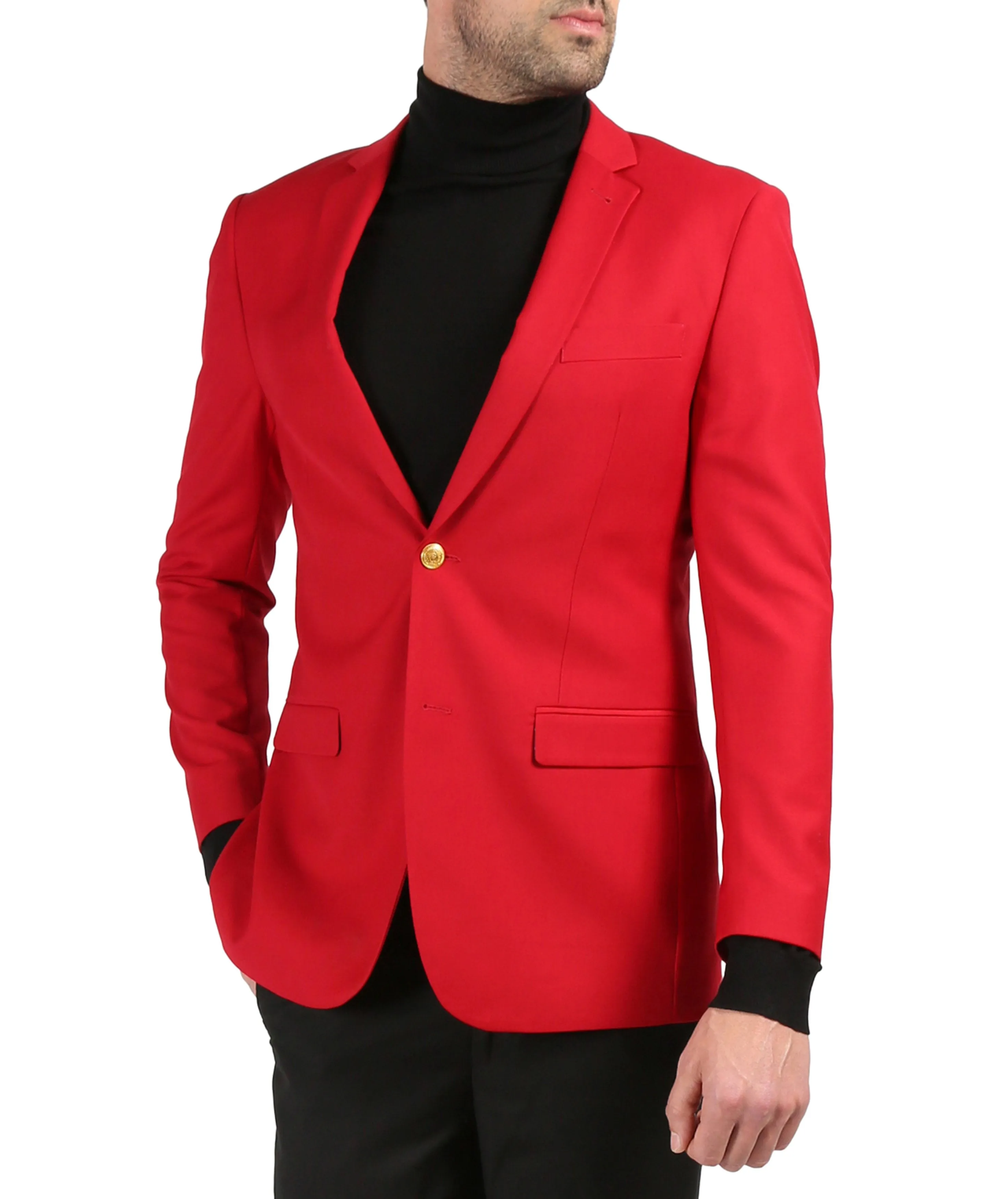 Men's Warwick Gold Button Slim Fit Red Blazer