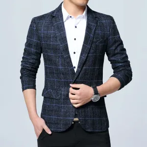 New Men Blazers 4XL 5XL Spring British Style Plaid Male Slim Fat Business Casual Blazer Coat Men Suit Jacket Outerwear AF603
