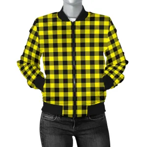 Yellow and Black Buffalo Plaid Women's Bomber Jacket